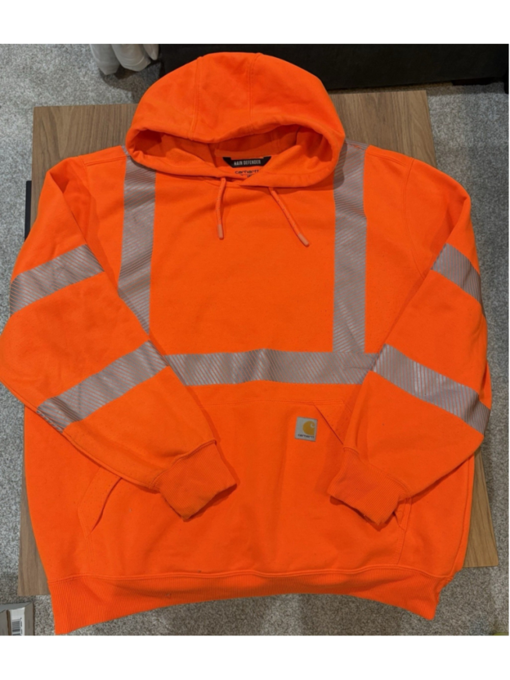 Carhartt Rain Defender Hi-Vis Orange Reflective Construction Hoodie Loose XL